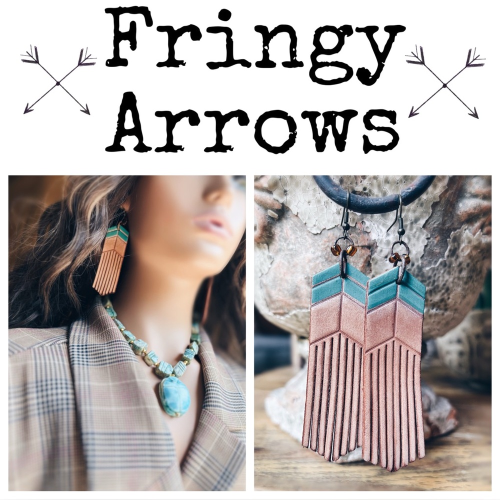 Earrings Fringy Leather Arrows